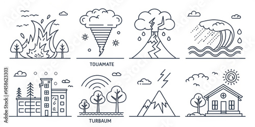 Vector icons set of a church with people illustration