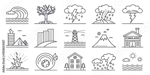 Vector icons set of a church with people illustration