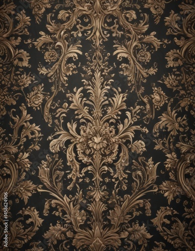 Elegant damask wallpaper, intricate scrollwork and floral motifs ,  vintage,  baroque