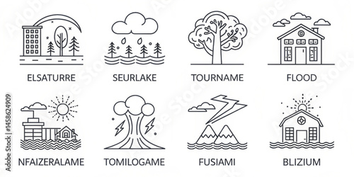 Vector icons set of a church with people illustration