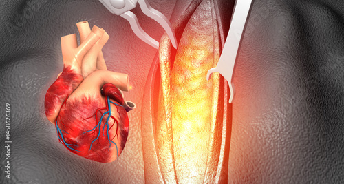 Billede på lærred Human heart with bypass surgery concept. 3d illustration.