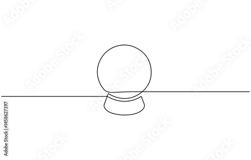 One continuous line drawing of Crystal ball. Mafic glass globe for concept, Continuous line drawing of a crystal ball in a minimalist linear style for fortune telling and mystical predictions.