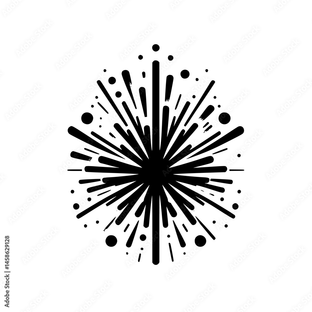 Obraz premium Abstract Black Burst on White Background, Explosive Design Element