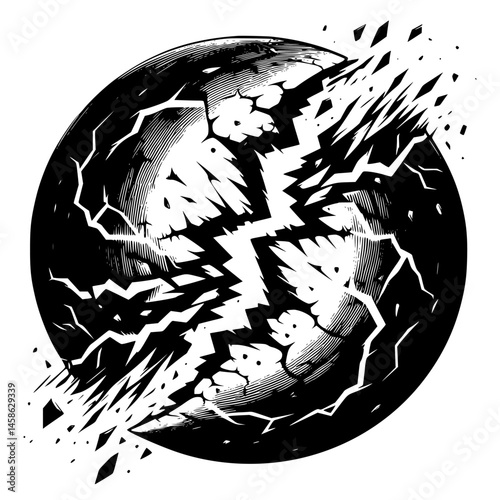Black and White Explosion: Shattering Sphere Illustration