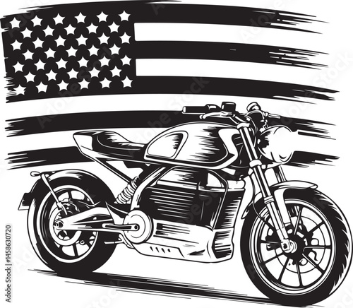 “Seamless Motorcycle Rider Silhouette Pattern – Black and White Motorbike Design”