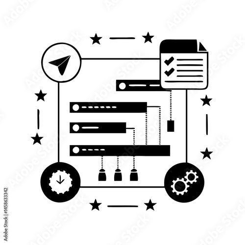 Business project plan with deadline settings and successful completion management represented by icons