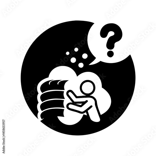 Conceptual illustration of a person contemplating data storage and asking questions