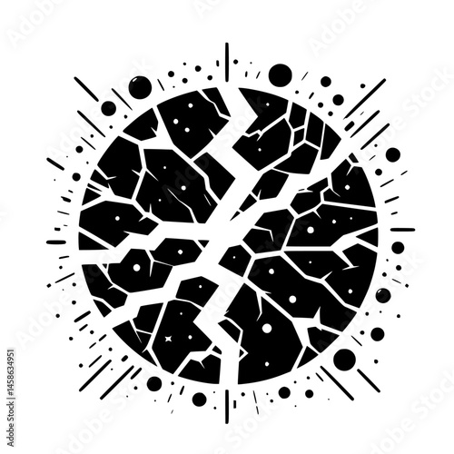 Abstract Cracked Sphere - Black & White Explosion Design