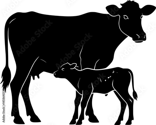 cow with her calf silhouette design vector art illustration
