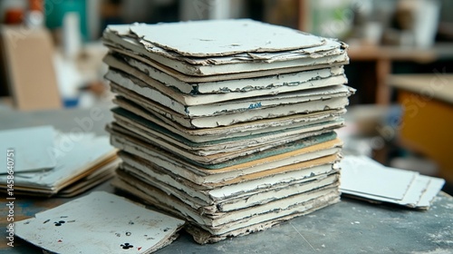 Stacked reams of printer paper close up view of white paper in office setting