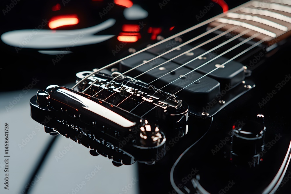 Fototapeta premium Precision and Power: Close-Up of Electric Guitar Strings and Controls