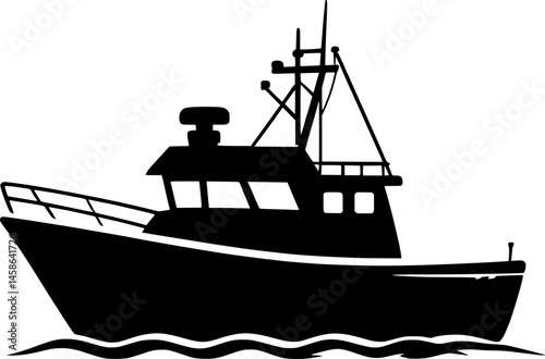 fishing boat logo clip art silhouette icon design vector illustration
