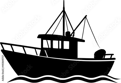 fishing boat logo clip art silhouette icon design vector illustration
