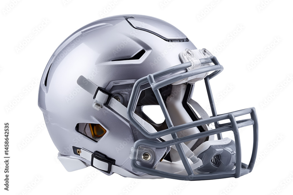 Fototapeta premium Shiny football helmet with a modern design and face guard. Png, Isolated on background.