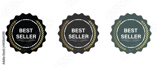 best seller label, seal, sticker and tag, stamp, price, badge icon.