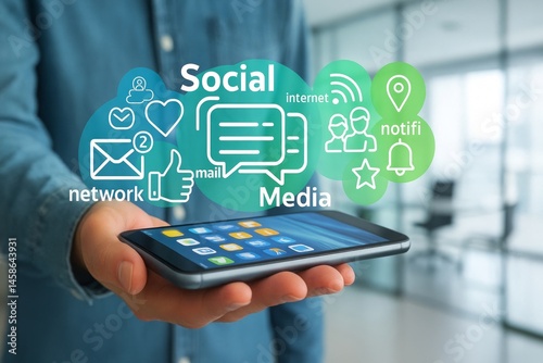 Modern Smartphone Social Media Network Connection Technology Digital Mobile Internet Online Communication Global Network Business Marketing Advertising Apps Instant Messaging Social Networking Global 