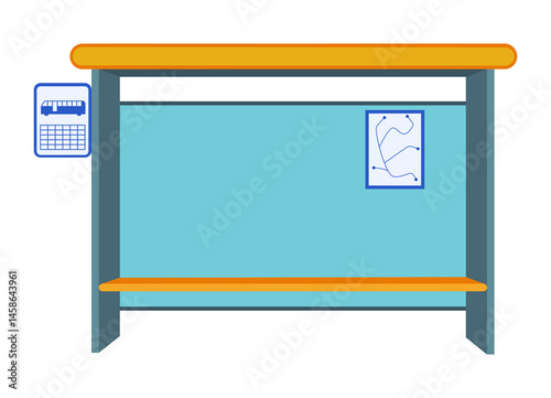 Empty bus stop, shelter from rain. Public transport place. Outdoor urban street. Cartoon flat vector illustration
