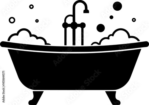 bath tub with bubbles icon silhouette design vector art illustration
