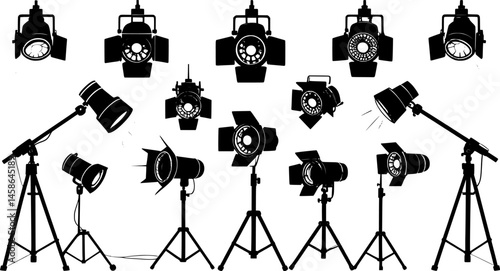 set of spotlight icon silhouette design vector illustration
