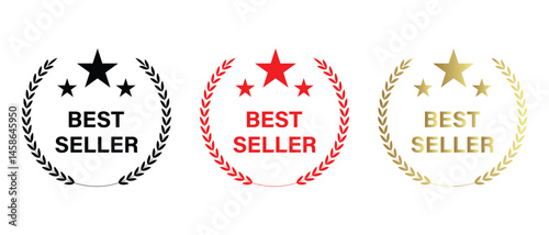 best seller label, seal, sticker and tag, stamp, price, badge icon.