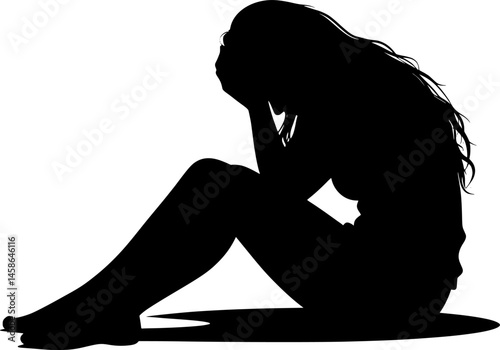 silhouette design of sitting depressed women vector art illustration
