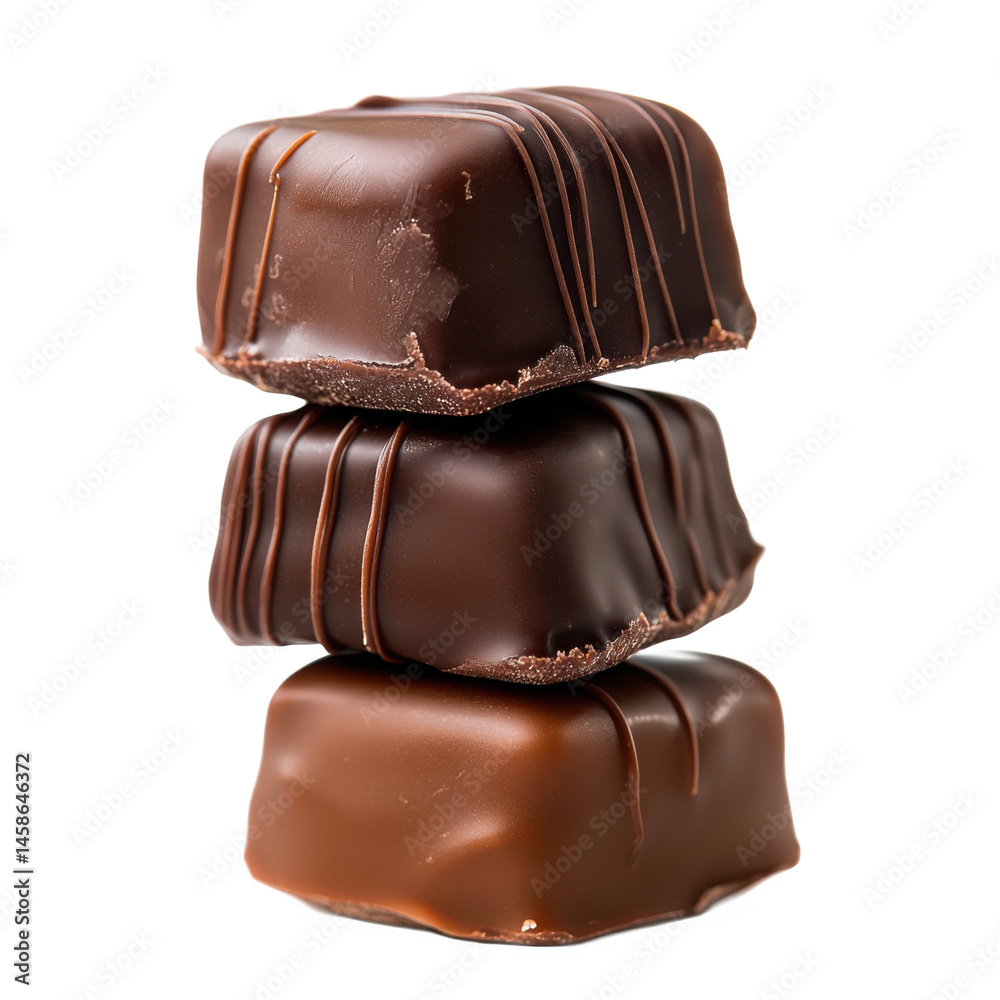 Delicious stack of chocolate candies isolated on transparent background Delicious stack of chocolate candies isolated on transparent background