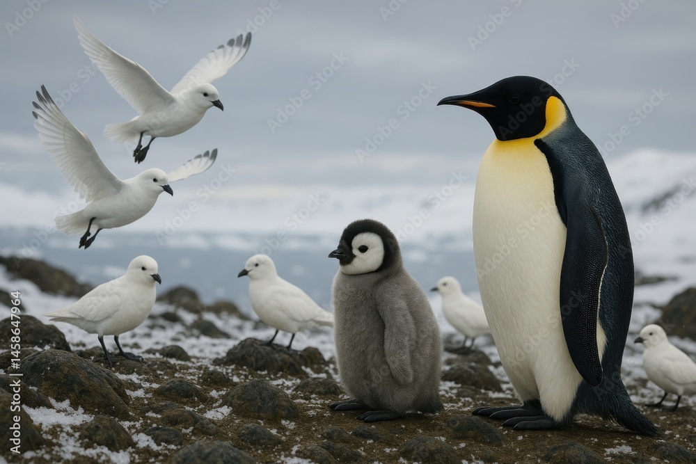 Fototapeta premium Penguins, snowy, serene, wildlife, nature
