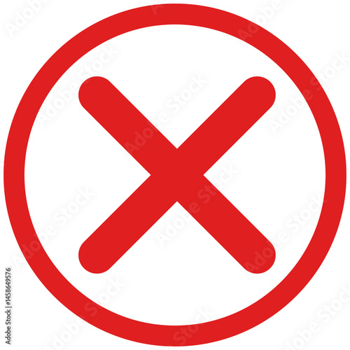 Red Cross X Icon. Cancel, Error, No, Wrong and Rejected Symbol Isolated on Transparent Background