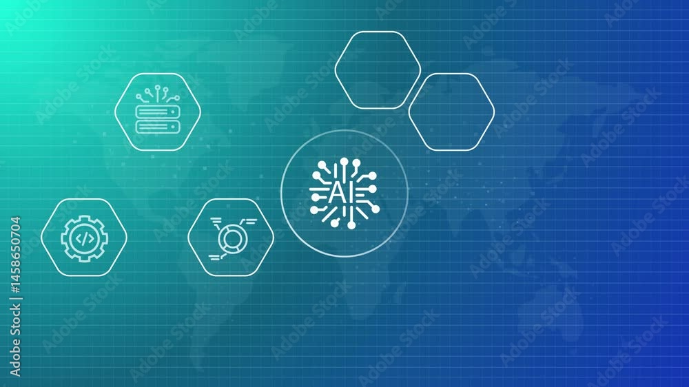 AI artificial intelligence web header icon futuristic world map blue background technology visualization