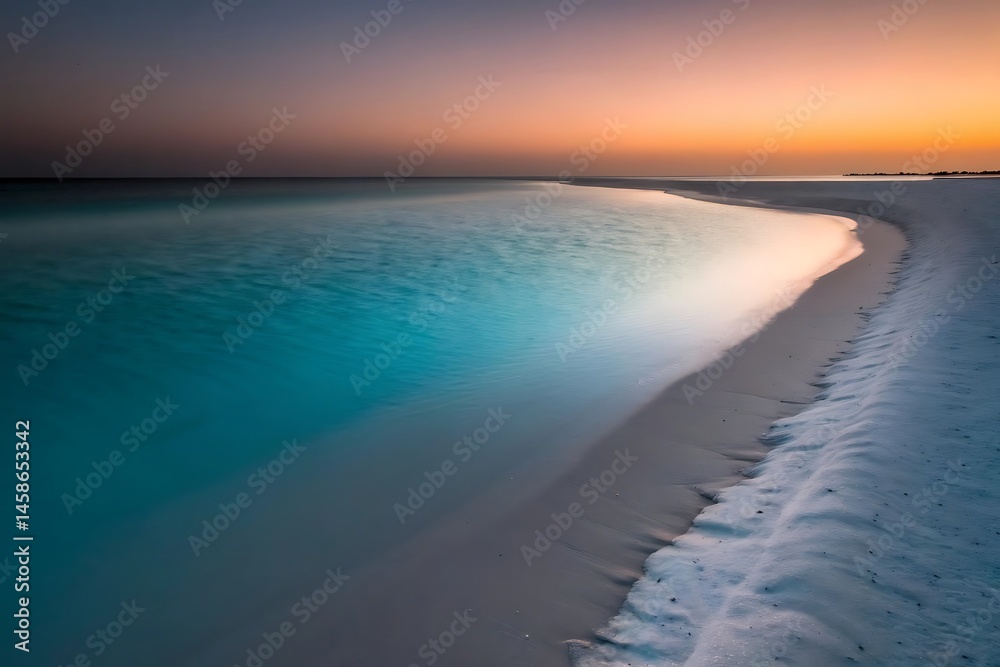 Fototapeta premium Serene beach sunset at tropical shore blurred background landscape photography calm atmosphere