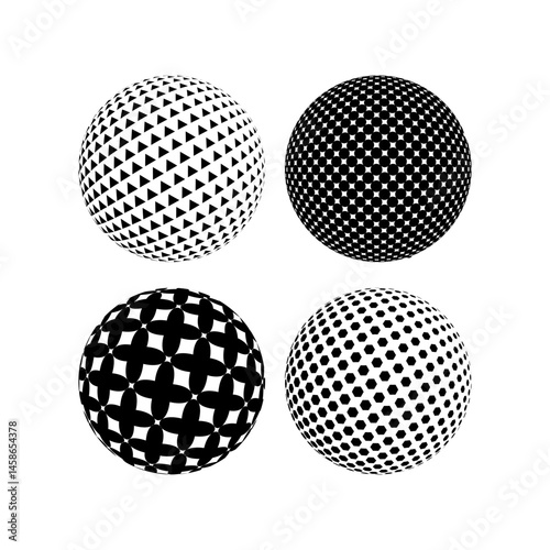 Set of black halftone dots backgrounds. Modern abstract background. Halftone dots in circle form. Round logo. Vector Eps