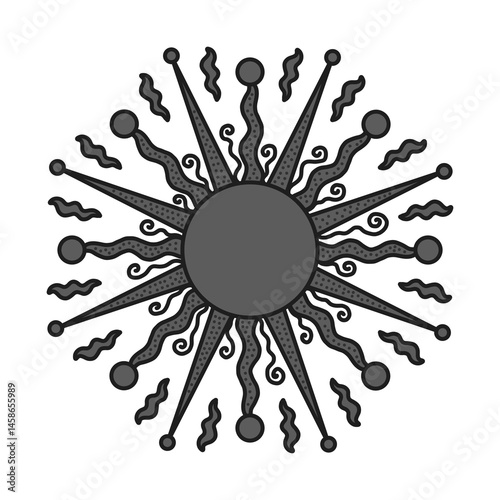 antique sun illustration; vintage solar depiction