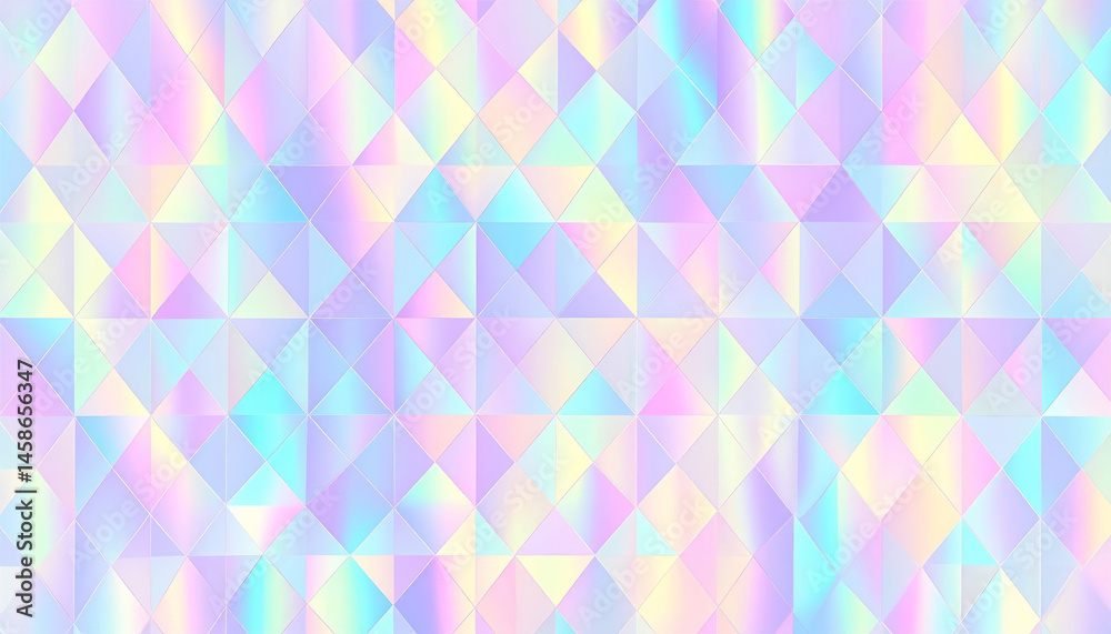 Fototapeta premium Iridescent pattern with rainbow reflective surface featuring pyramid shaped grid design. vibrant colors create mesmerizing effect, perfect for various creative projects