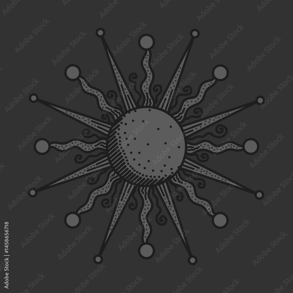 Obraz premium antique sun illustration; vintage solar depiction