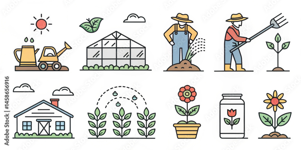 Fototapeta premium Vector icons set of a church with people illustration
