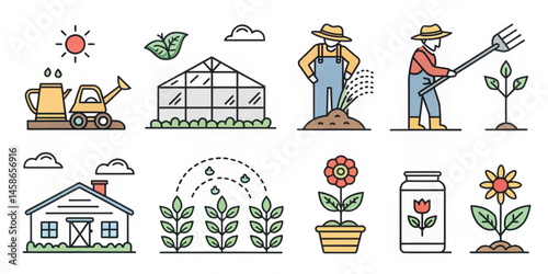 Vector icons set of a church with people illustration