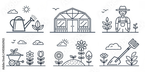 Vector icons set of a church with people illustration