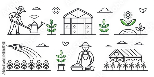Vector icons set of a church with people illustration