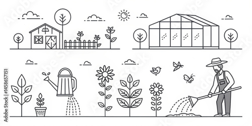 Vector icons set of a church with people illustration