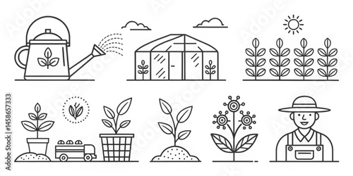 Vector icons set of a church with people illustration