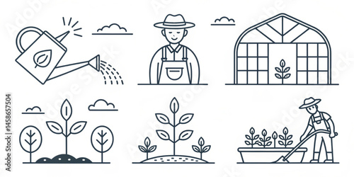 Vector icons set of a church with people illustration