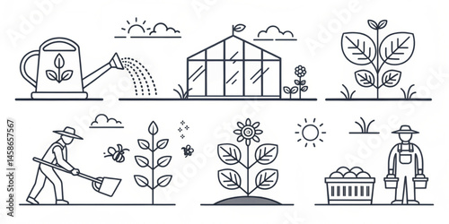 Vector icons set of a church with people illustration