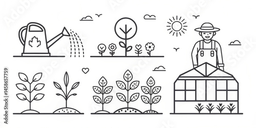 Vector icons set of a church with people illustration