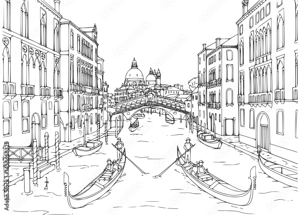 Obraz premium Venice coloring page drawing illustration for adult