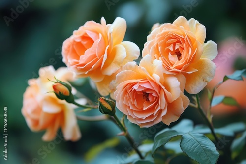 English Roses. Beautiful Orange Rose Blossoms in a Garden Setting