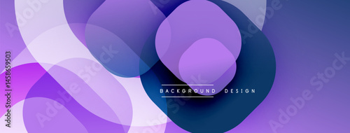 Abstract background features overlapping circles, gradients. Purple, blue hues dominate design, creating modern aesthetic. Text reads background design.