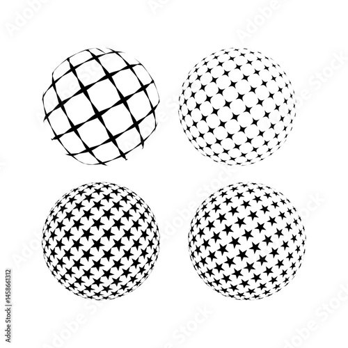 Set of black halftone dots backgrounds. Modern abstract background. Halftone dots in circle form. Round logo. Vector Eps