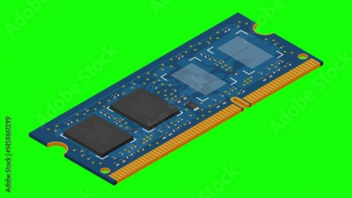 Isometric random access memory animation. RAM memory realistic 3d isometric. Computer hardware components. 4K animation