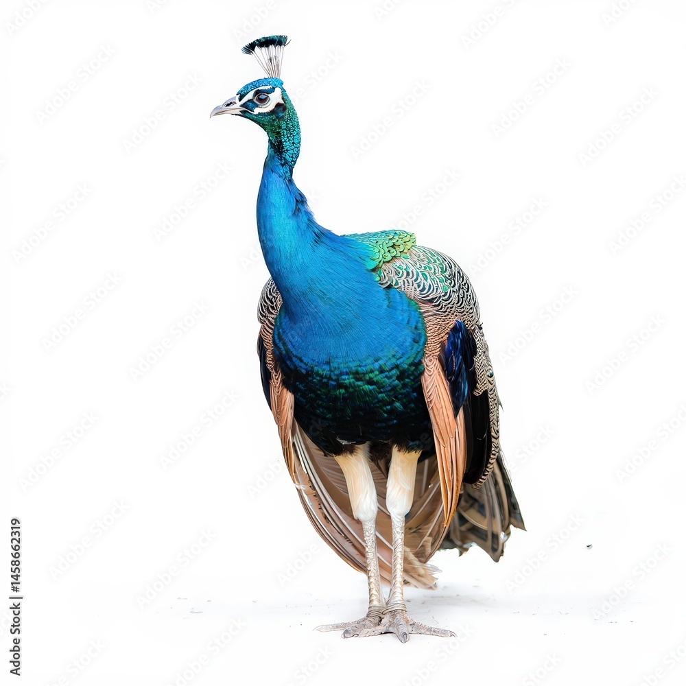 Obraz premium Vibrant Peacock Displaying Colorful Feathers on Clean Background