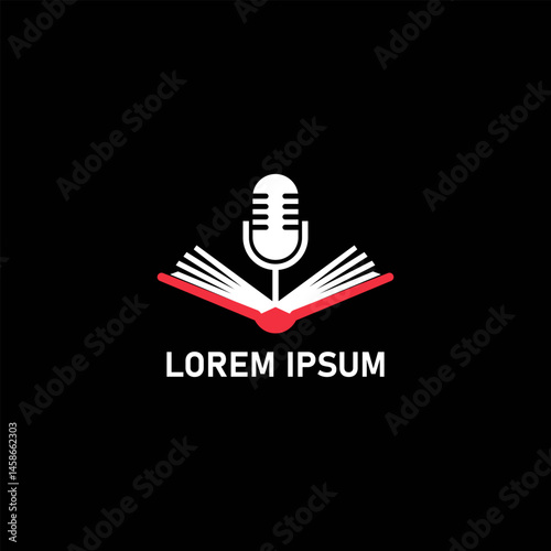 Audiobook or podcast icon with a mic and open red book